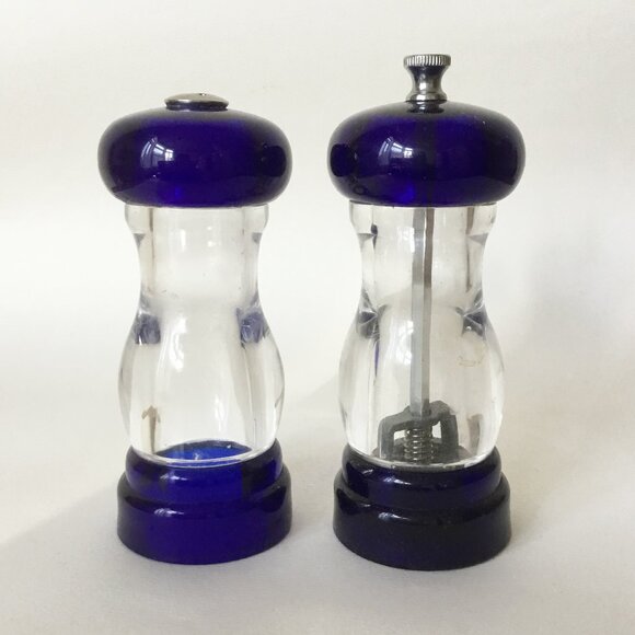 Olde Thompson Blue & Clear Lucite Plastic Acrylic Salt & Pepper Grinder Mill Set - Picture 1 of 9